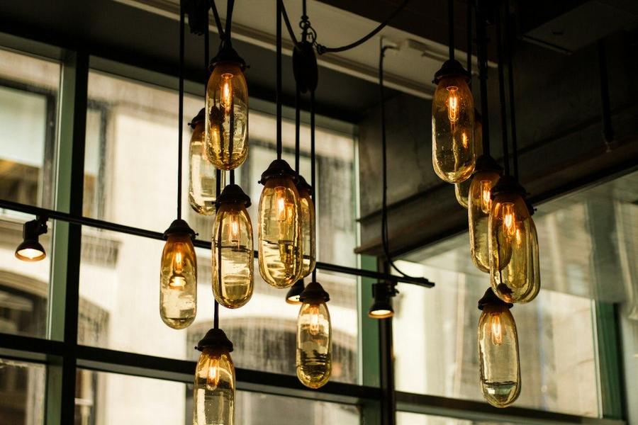 Pendant lights in a commercial interior