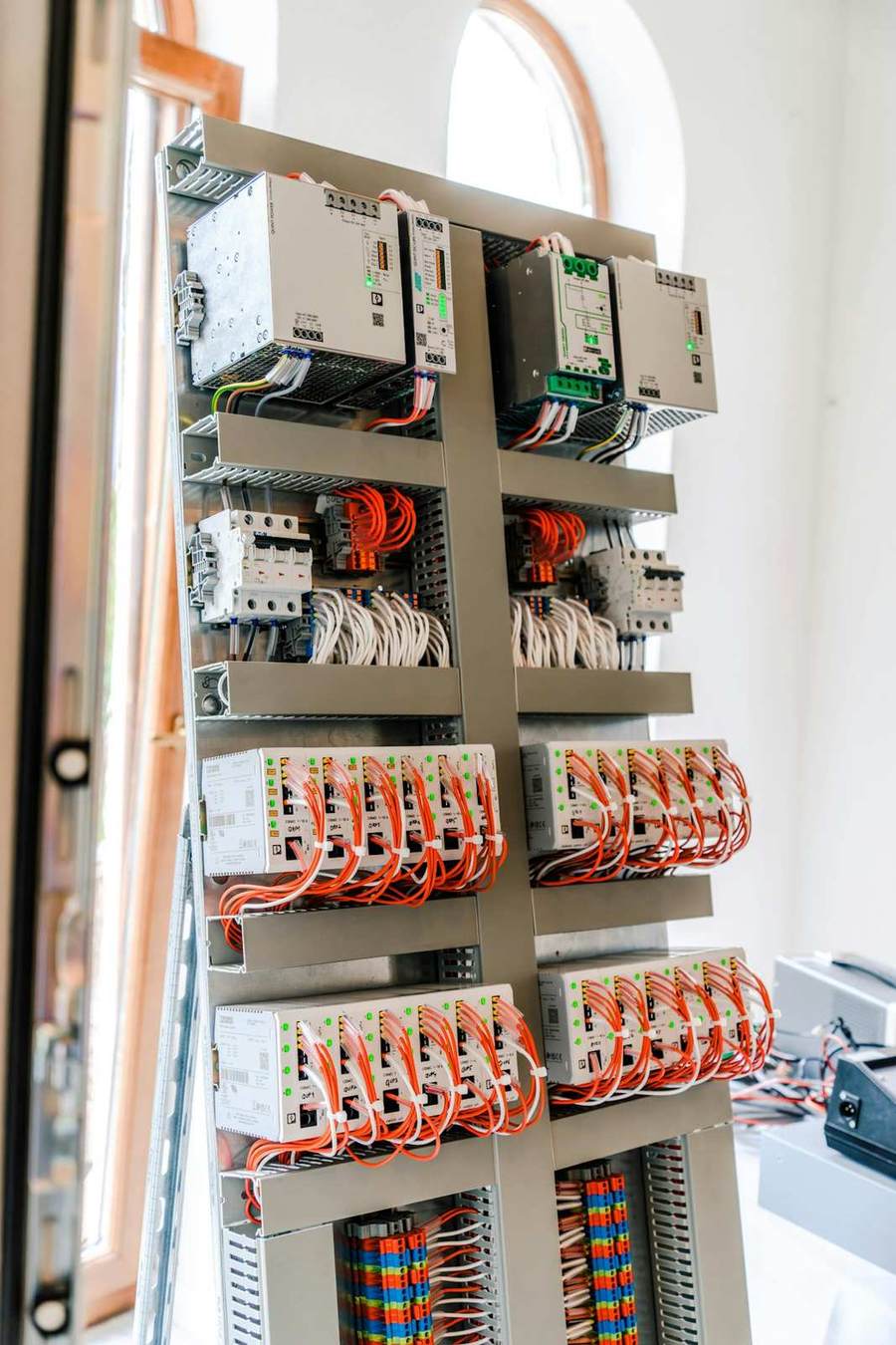 Industrial electrical control panel with wiring